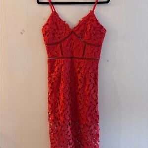 Necessary Objects Red Lace Spaghetti-Strap Mini Dress